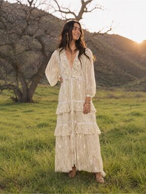 Jen’s Pirate Booty Celebration Magician Tiered Maxi Dress S |Full Moon | Boho
